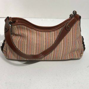 Ladies Fossil Bag Woven Pastels Brown Leather Trim